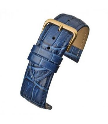 Blue Padded Crocodile Grain Leather Watch Strap 26mm
