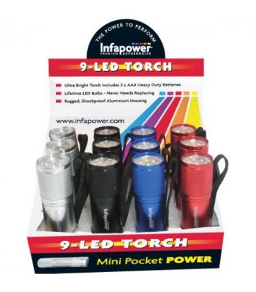 Infapower 9-LED Torch Ultra Bright Shockproof Aluminium (Pack of 12)