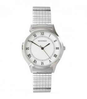 Sekonda Mens Basic White Dial with Silver Metal Expandable Bracelet Watch 3022b