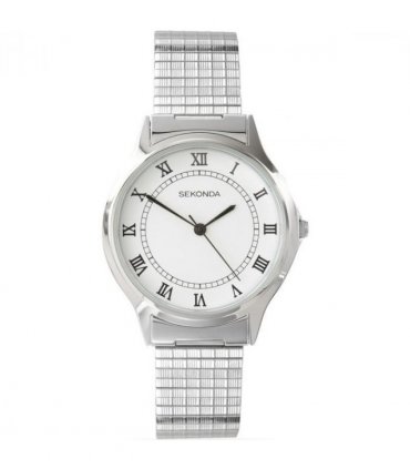 Sekonda Mens Basic White Dial with Silver Metal Expandable Bracelet Watch 3022b