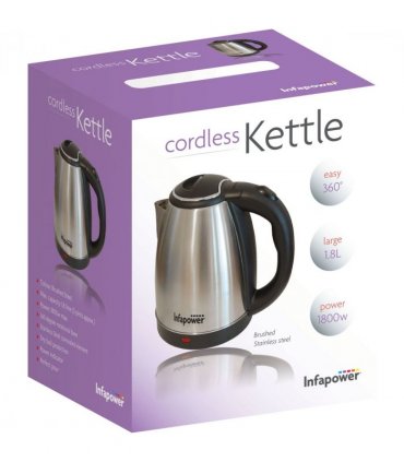 Infapower 1800w 1.8L 360 Cordless Brushed Stainless Kettle