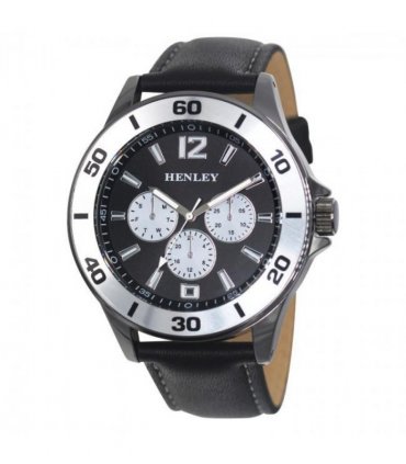 Henley Mens Polished Gun Sports Coloured Stitch Multi Eye Watch Gun/Silver H03014.13