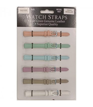PASSR Sun Mixed Pastille Colour Calf Leather Watch Straps Regular card of 6 - Silver Buckle