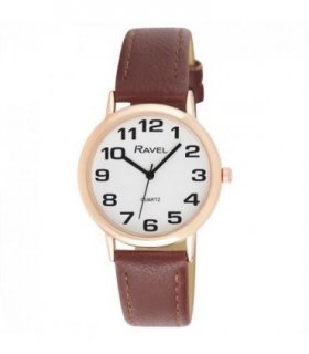 Ravel Mens Basic White Dial Brown Leather Strap Watch R0105.42.1A