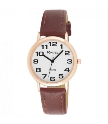 Ravel Mens Basic White Dial Brown Leather Strap Watch R0105.42.1A