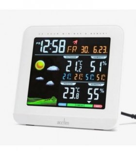 Acctim Wyndham Display Black 6 in 1 Barometric Weather Station with Outdoor Sensor Temperature Humidity Alarm Clock
