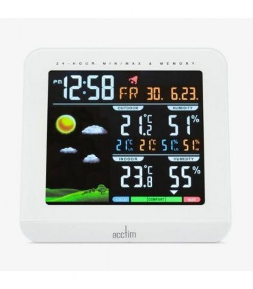 Acctim Wyndham Display Black 6 in 1 Barometric Weather Station with Outdoor Sensor Temperature Humidity Alarm Clock