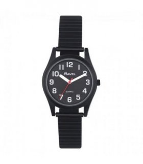 Ravel Ladies Basic Bold Easy Read Expander Bracelet Watch Black/Black R0225