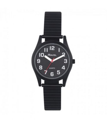 Ravel Ladies Basic Bold Easy Read Expander Bracelet Watch Black/Black R0225