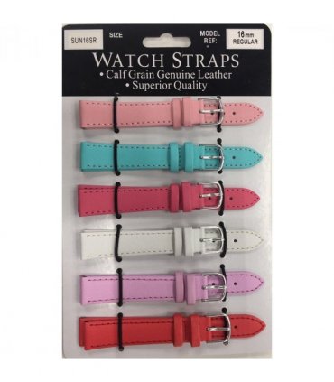 SUNSR Sun Mixed Colour Calf Leather Watch Straps Regular card of 6 - Silver Buckle