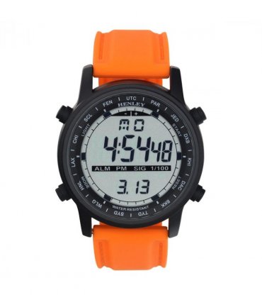 Henley Mens Digital Black Dial Rubber Strap Watch Orange HDG038.8
