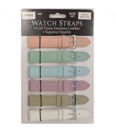 PASSR Sun Mixed Pastille Colour Calf Leather Watch Straps Regular card of 6 - Silver Buckle