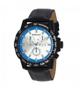 Henley Mens Satin Black Sports Coloured Stitch Multi Eye Watch Blue H03015.16
