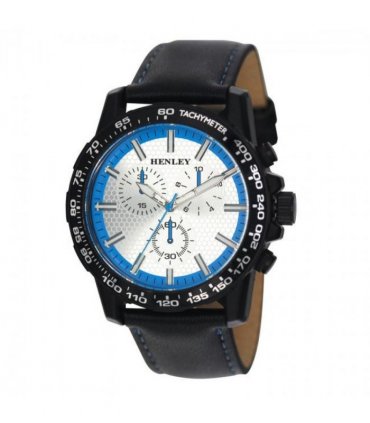 Henley Mens Satin Black Sports Coloured Stitch Multi Eye Watch Blue H03015.16