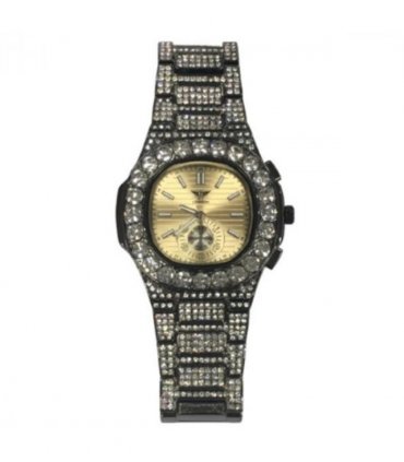 NY LONDON GENTS BLING WATCH PI-7644 GOLD/BLK