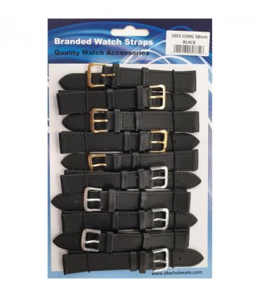 Leather Black Extra Long Watch Straps Pk10 size 18mm 1055.05