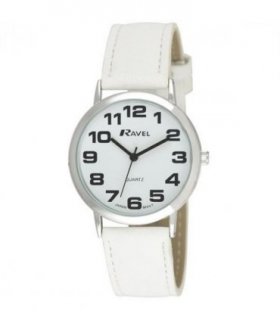 Ravel Unisex Classic Big Dial White Leather Strap Watch R0105.13.4A