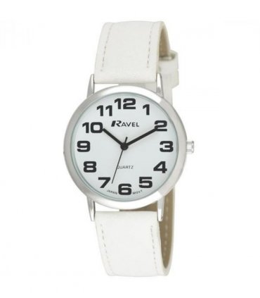 Ravel Unisex Classic Big Dial White Leather Strap Watch R0105.13.4A