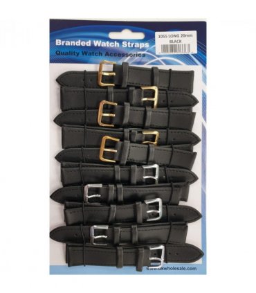 Leather Black Extra Long Watch Straps Pk10 size 20mm 1055.05