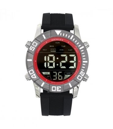 Henley Mens Digital Black Dial Rubber Strap Watch Black HDG037.10