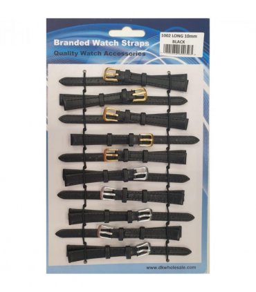 Black Leather Extra Long Watch Straps Pk10 size 8mm 1002BK