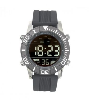 Henley Mens Digital Black Dial Rubber Strap Watch Grey HDG037.13