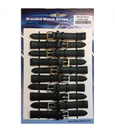 Leather Black Extra Long Watch Straps Pk10 size 14mm 1055.05