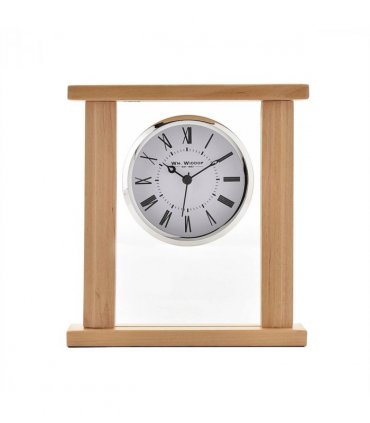 Wm.Widdop Wood & Glass Mantel Clock Roman Dial Silver Bezel W2771