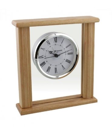 Wm.Widdop Wood & Glass Mantel Clock Roman Dial Silver Bezel W2771