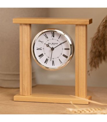 Wm.Widdop Wood & Glass Mantel Clock Roman Dial Silver Bezel W2771