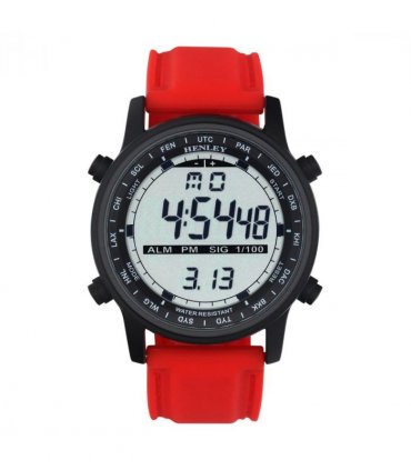 Henley Mens Digital Black Dial Rubber Strap Watch Red HDG038.10