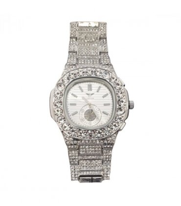 NY London Mens Bling Watch PI-7644 Silver