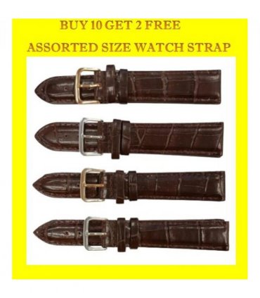 Classic Dark Brown Padded Crocodile Leather WATCH STRAP BUY 10 GET 2 FREE ASSORTED SIZE 18mm-20MM