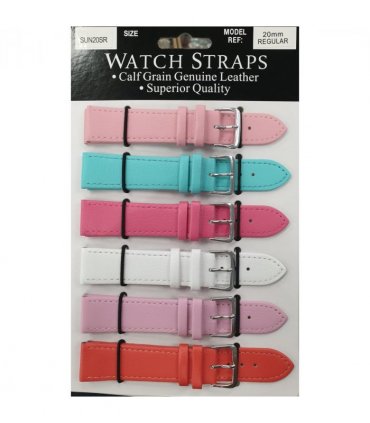SUNSR Sun Mixed Colour Calf Leather Watch Straps Regular card of 6 - Silver Buckle