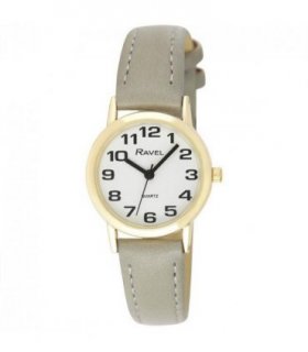 Ravel Ladies Basic White Dial Grey Leather Strap Watch R0105.43.2A