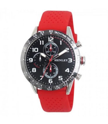 Henley Mens Large Polished Sports Silicone Watch Red H02225.10