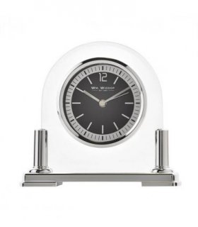 Wm.Widdop Glass Mantel Clock Silver Bezel & Stand