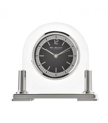 Wm.Widdop Glass Mantel Clock Silver Bezel & Stand