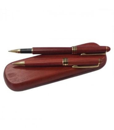 Imperial Wooden Dark Brown Gold Trim 2 Ball Pens IMP356R Gift Set - CLEARANCE NEEDS RE - Refill