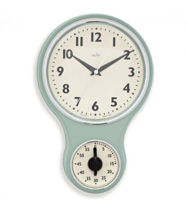 Acctim Kitchen Time 20cm Timer Quartz Retro Style Domed Glass Lens Sage Wall Clock 21598