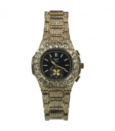 NY LONDON GENTS BLING WATCH PI-7644 GUN-GOLD