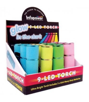 Infapower 9-LED Torch Glow in the dark (Pack of 12)