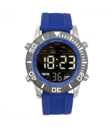 Henley Mens Digital Black Dial Rubber Strap Watch Blue HDG037.6
