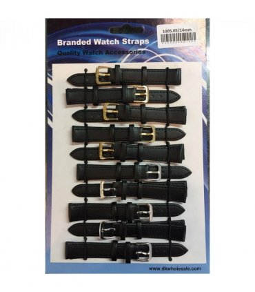 Leather Black Watch Straps Pk10 size 14mm 1005.05