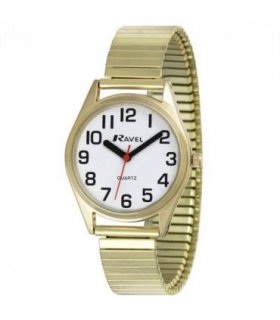 Ravel Ladies Classic Super Bold Easy Read Gilt Expander Bracelet Watch R0225.02.2