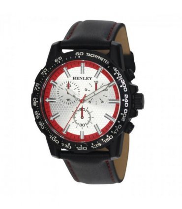 Henley Mens Satin Black Sports Coloured Stitch Multi Eye Watch Red H03015.20