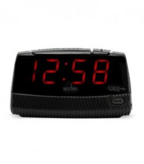 Acctim Wade 1.2" Red LED Smart USB Connector Digital Black Alarm Clock 16553