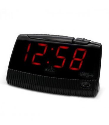 Acctim Wade 1.2" Red LED Smart USB Connector Digital Black Alarm Clock 16553