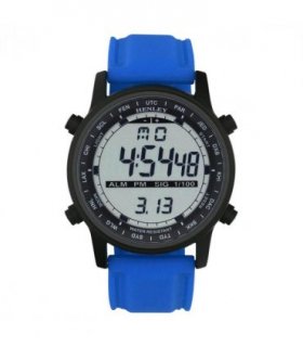 Henley Mens Digital Black Dial Rubber Strap Watch Blue HDG038.6