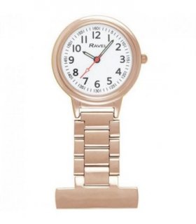 Ravel Easy-Read Nurse White Dial Rose Gold Tone Fob Watch - R1101.40